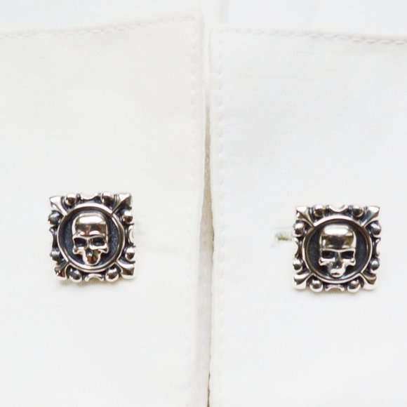 STERLING SILVER 925 DESIGNER CUFFLINKS SCULL DESIGN ONE SIZE NEWLY HANDMADE - Picture 12 of 15